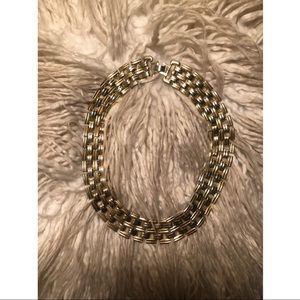 Gold weave link chain statement necklace choker